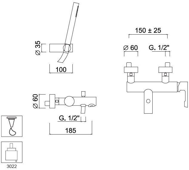 Rubinetteria Giulini Смеситель для ванны, однорычажный, с ручным душем Ego F5701 - Вид №1