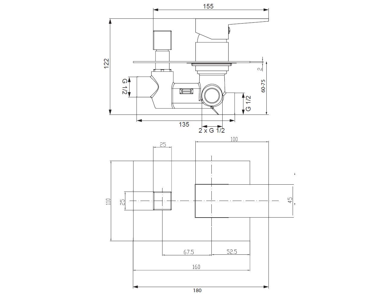 Встраиваемый смеситель для душа/ванны с пластиной OMNIRES Fresh ARCH-00122220 - Вид №1
