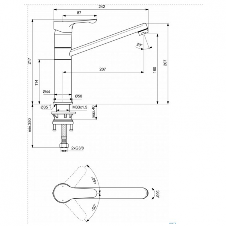 BC813U8 Cмеситель для кухонной мойки Ideal Standard ALPHA - Вид №1