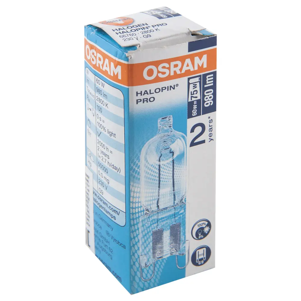 Лампа галогенная Osram капсула G9 60 Вт свет тёплый белый STLM-2030587 - Вид №1