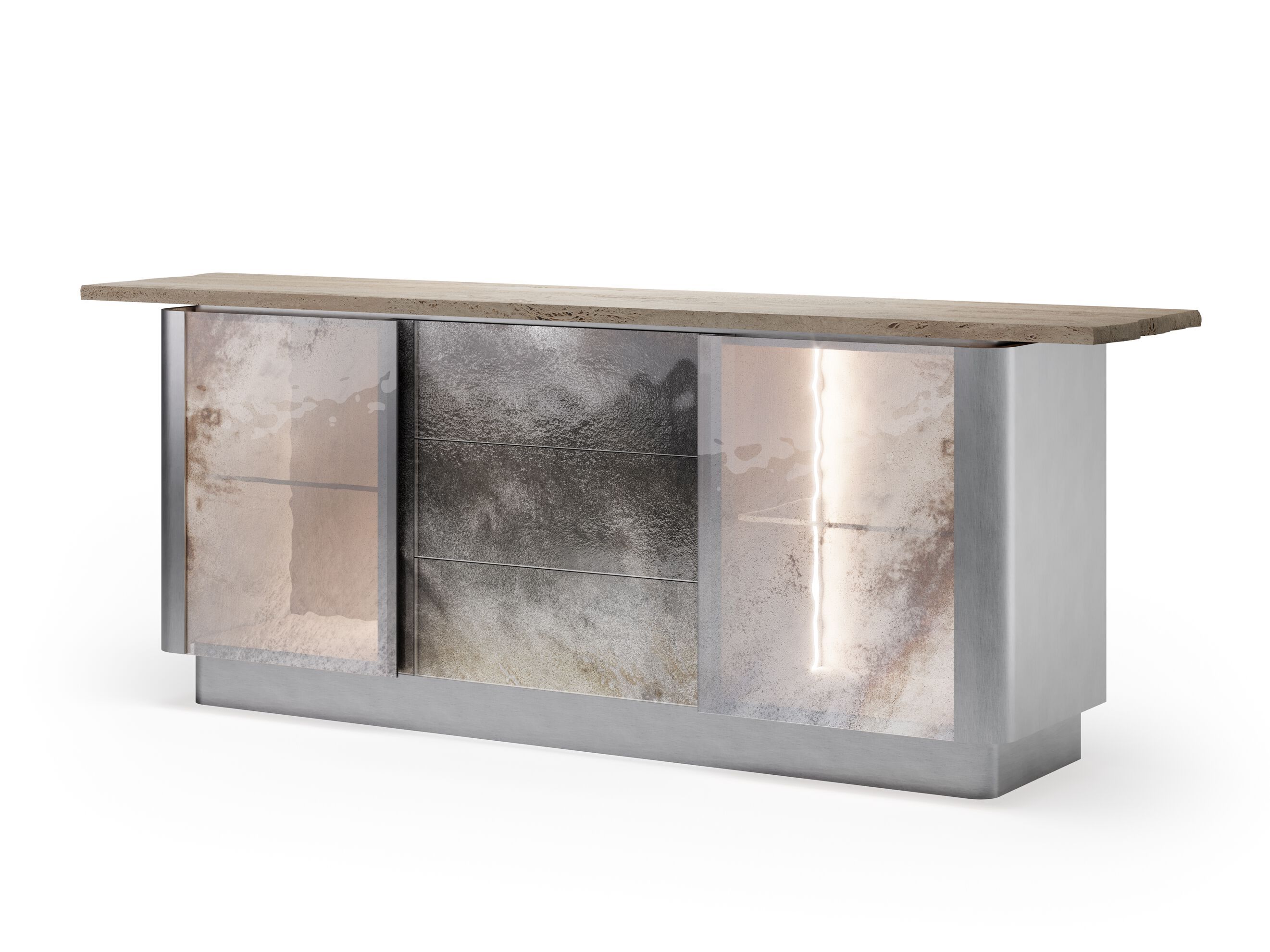 Шкаф из сатиновой стали с травертиновым верхом ARTE VENEZIANA пещера ARCH-00035714