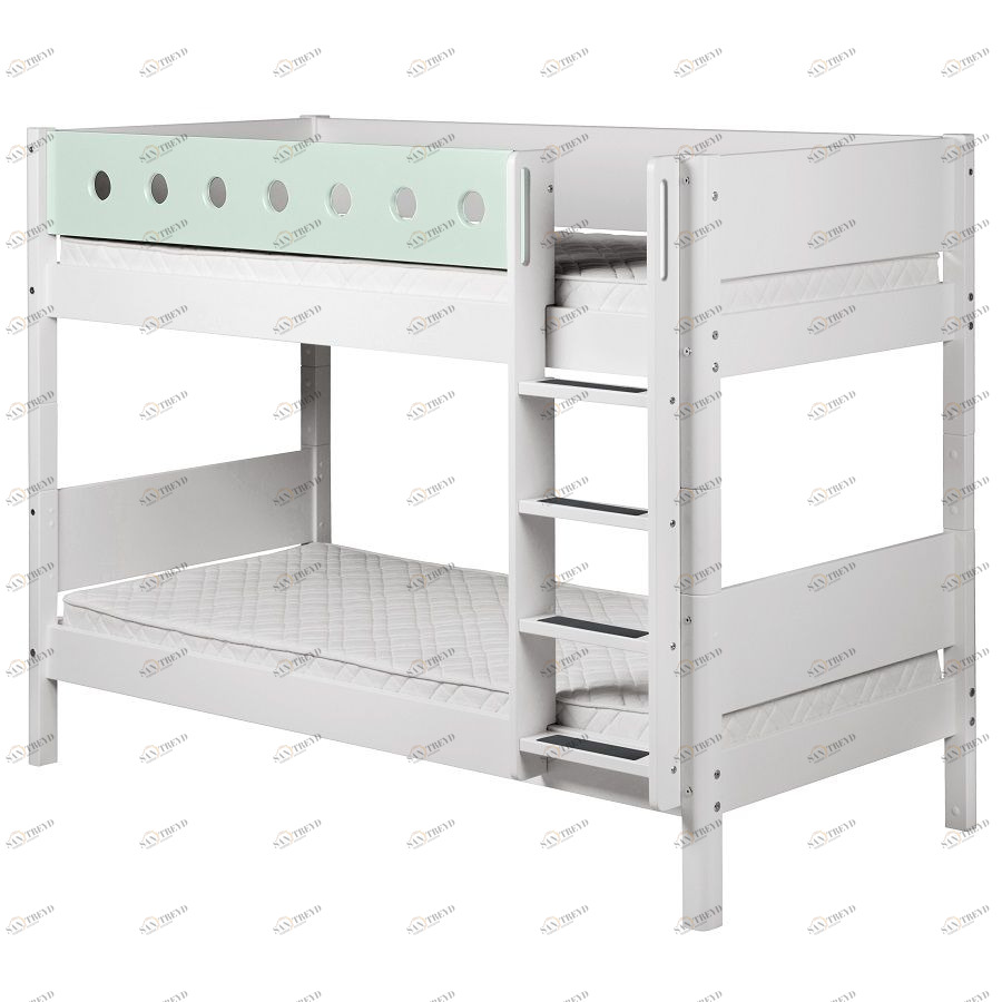 Кровать Flexa White двухъярусная с лестницей, 200 см, белая с мятным 801740719
