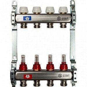 Коллектор из нержавеющей стали на 4 вых. с расходомерами STOUT