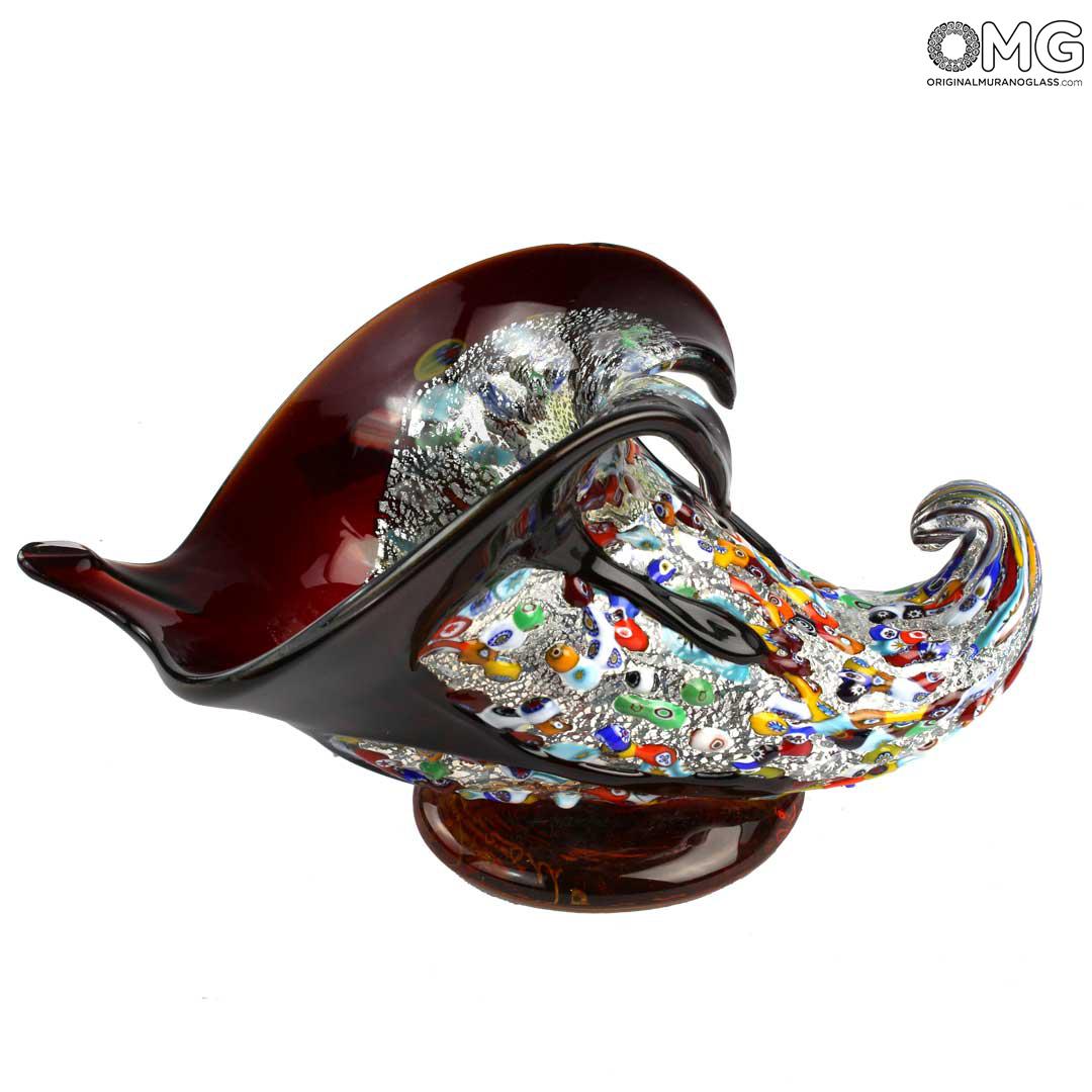 4306 ORIGINALMURANOGLASS Ваза Рог Изобилия - красная - муранское стекло OMG 25 см  - Вид №1