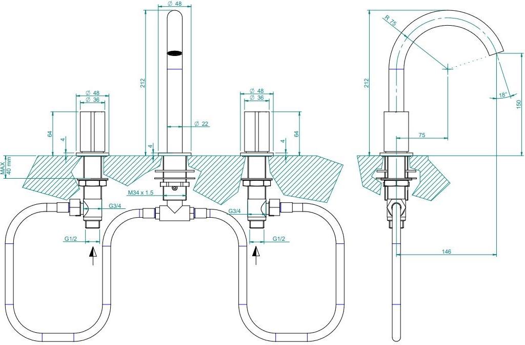 ZAZZERI Смеситель для раковины на 3 отверстия из нержавеющей стали Z316 sun-id-1461559 - Вид №4