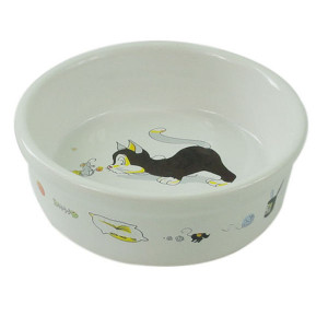 ПР0044098 Миска для животных Кошка с мышкой белая керамическая 13х4см 250мл Foxie