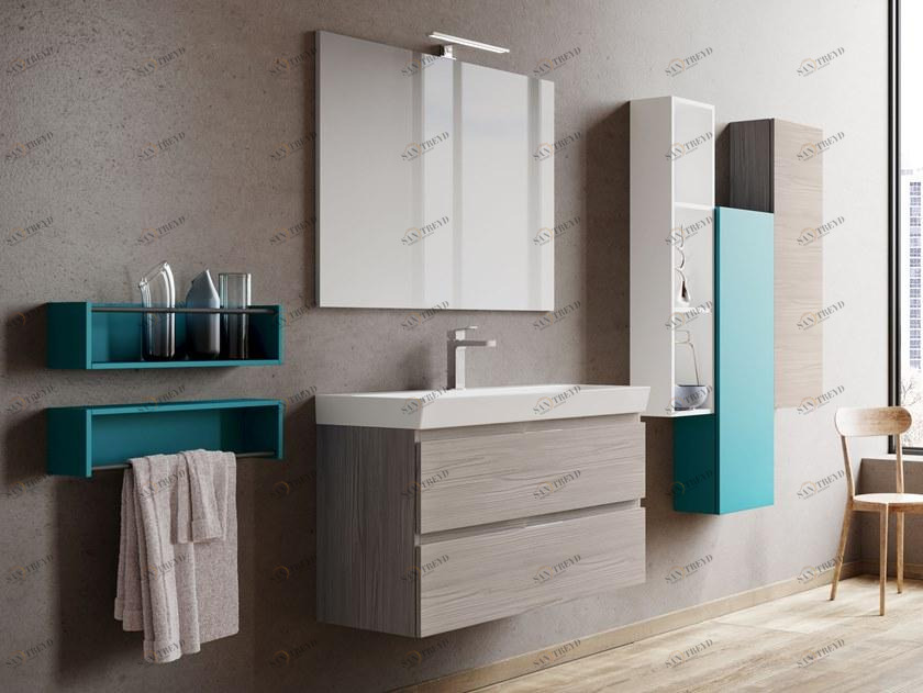 Mobiltesino Подвесная тумба под умывальник из ламината с зеркалом Cromo sun-id-1378639