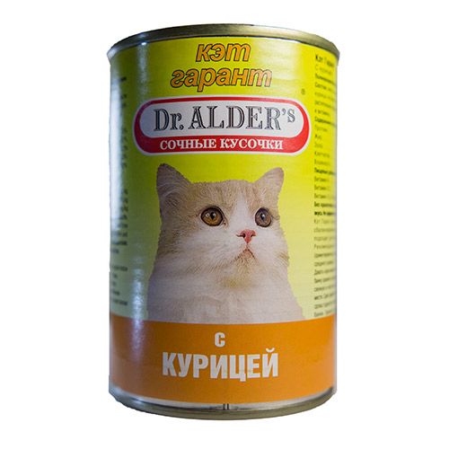 ПР0037892 Корм для кошек Cat Garant сочные кусочки в соусе, курица конс. 415г Dr. ALDER`s 