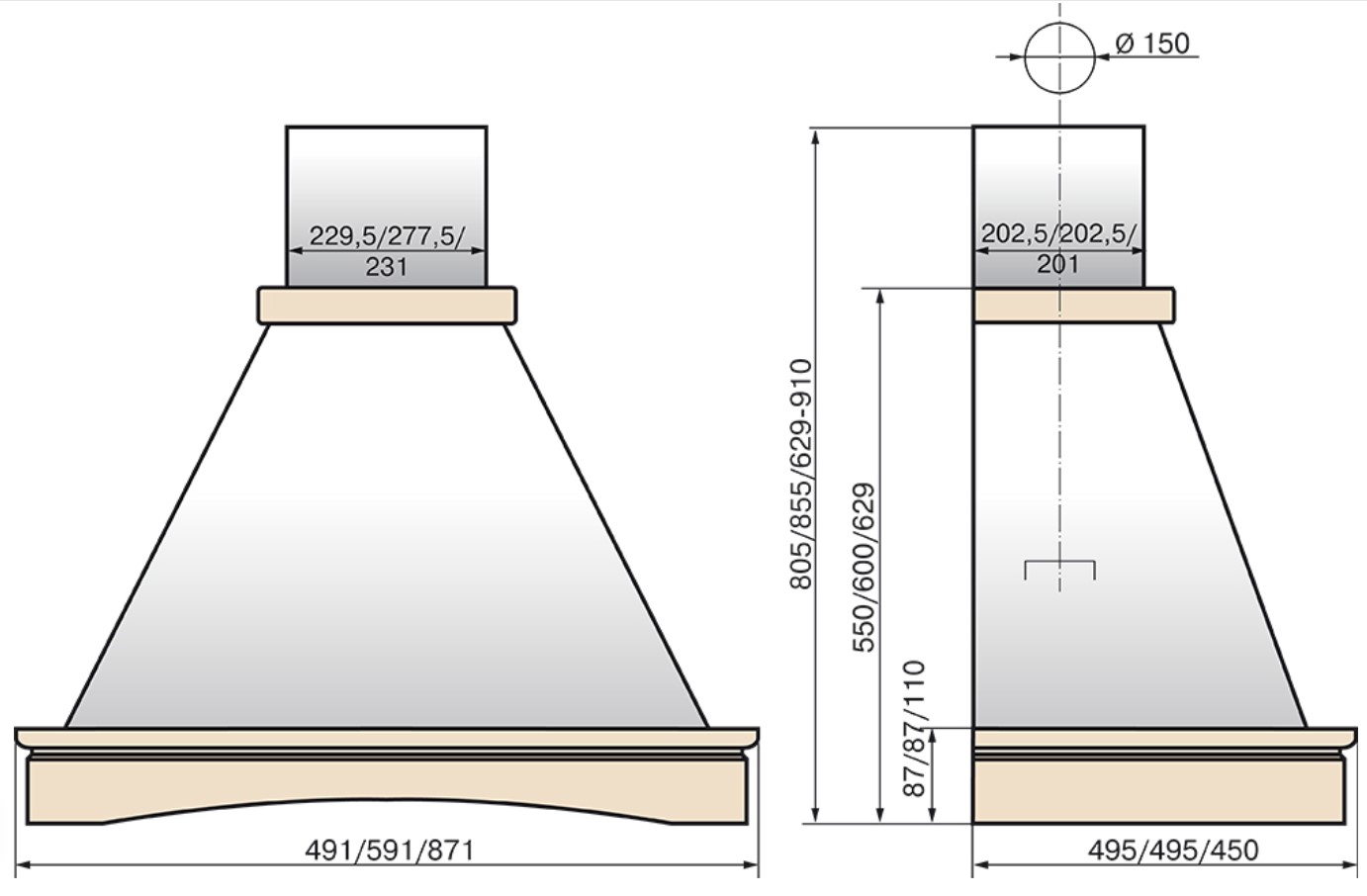 9924657 Вытяжка каминная ELIKOR Вилла 60П-650-П3Л бежевый STDN-0012368 - Вид №1