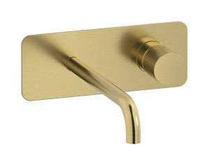 Встроенный в стену смеситель для раковины на 2 отверстия с длинным изливом в комплекте с донным клапаном WE ARE IB ga207is Brushed Pale Gold Gatsby