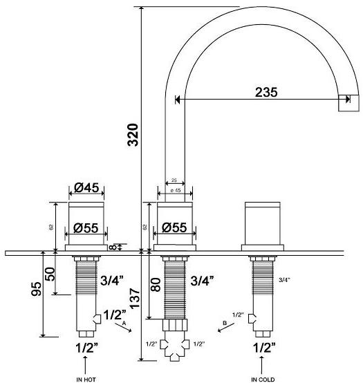 rvb Смеситель для кухни на 3 отверстия Flamant docks 4080.--.29 - Вид №2