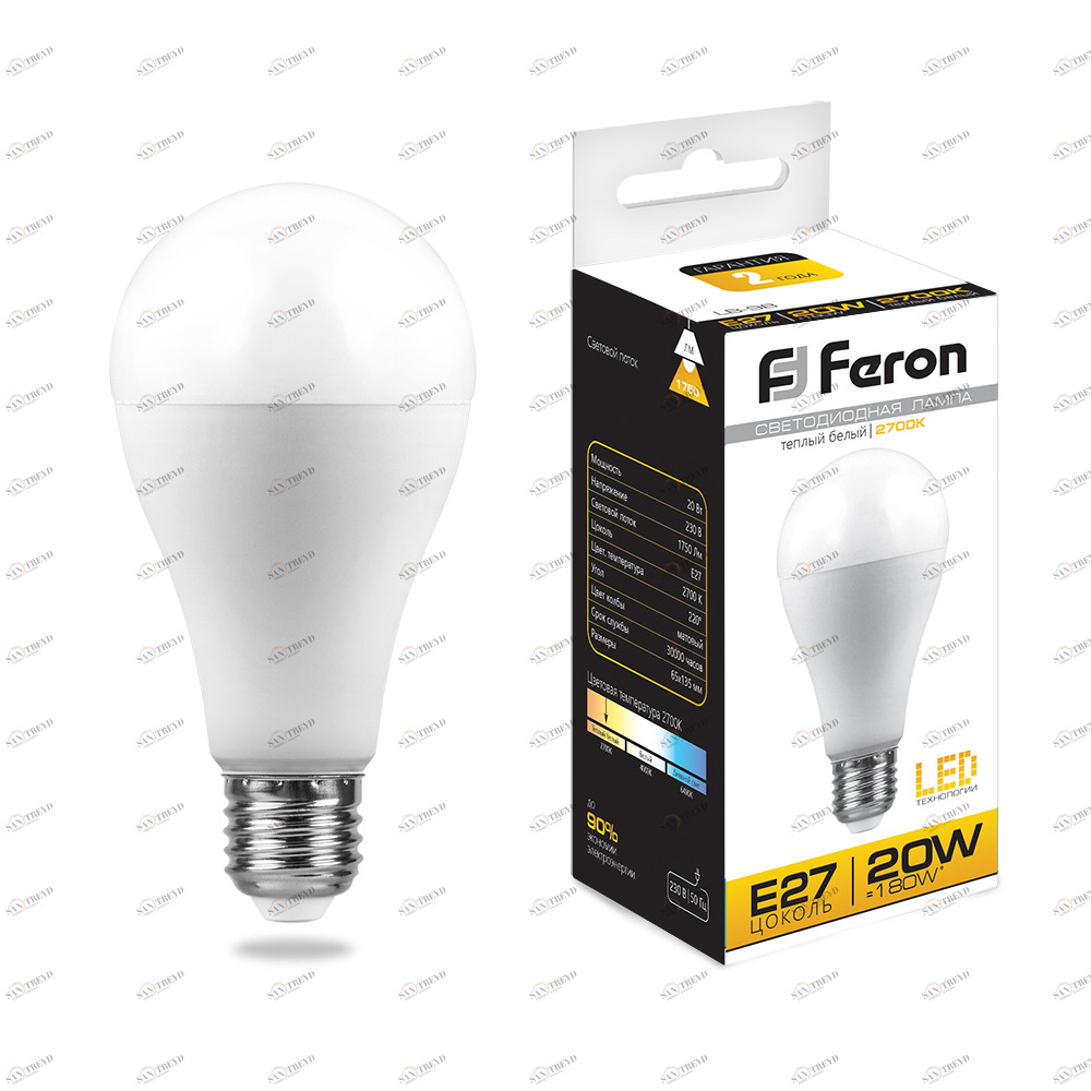Лампа светодиодная Feron "Шар" E27 20W 2700K LB-98 25787 FERON  00-3956542 Матовый 