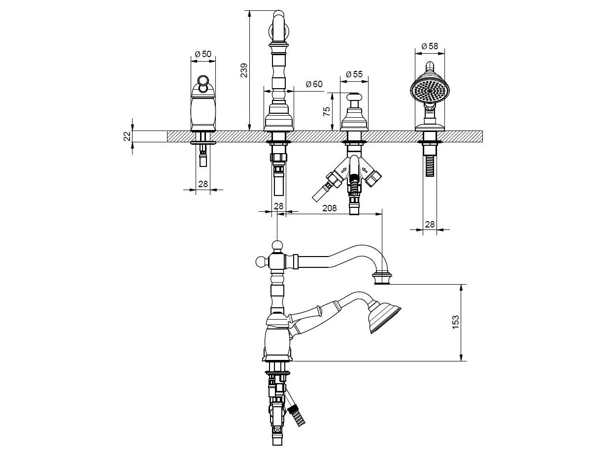 Смеситель для ванны с 4 отверстиями Gaia Mobili Complements ARCH-00117410 - Вид №2