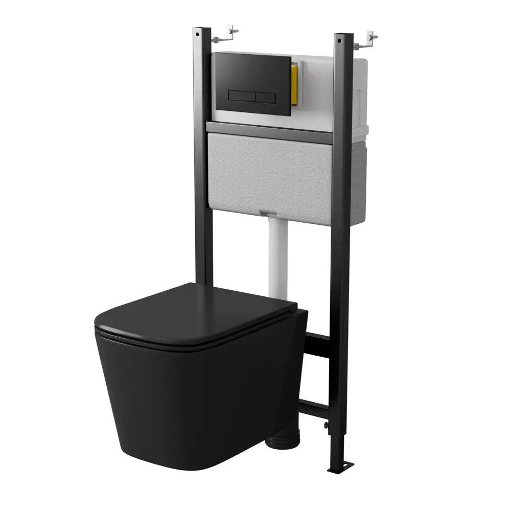 Комплект инсталляция с унитазом Moneron Black Tornado 4в1, безободковый с микролифтом, клавиша цвет черный 89374331 STLM-2109673 Santreyd