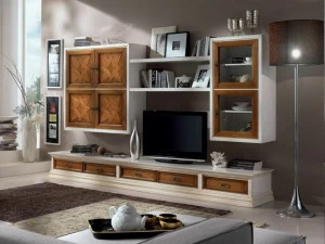 Modenese Gastone Оборудованная стена из массива дерева с подставкой под телевизор Contemporary