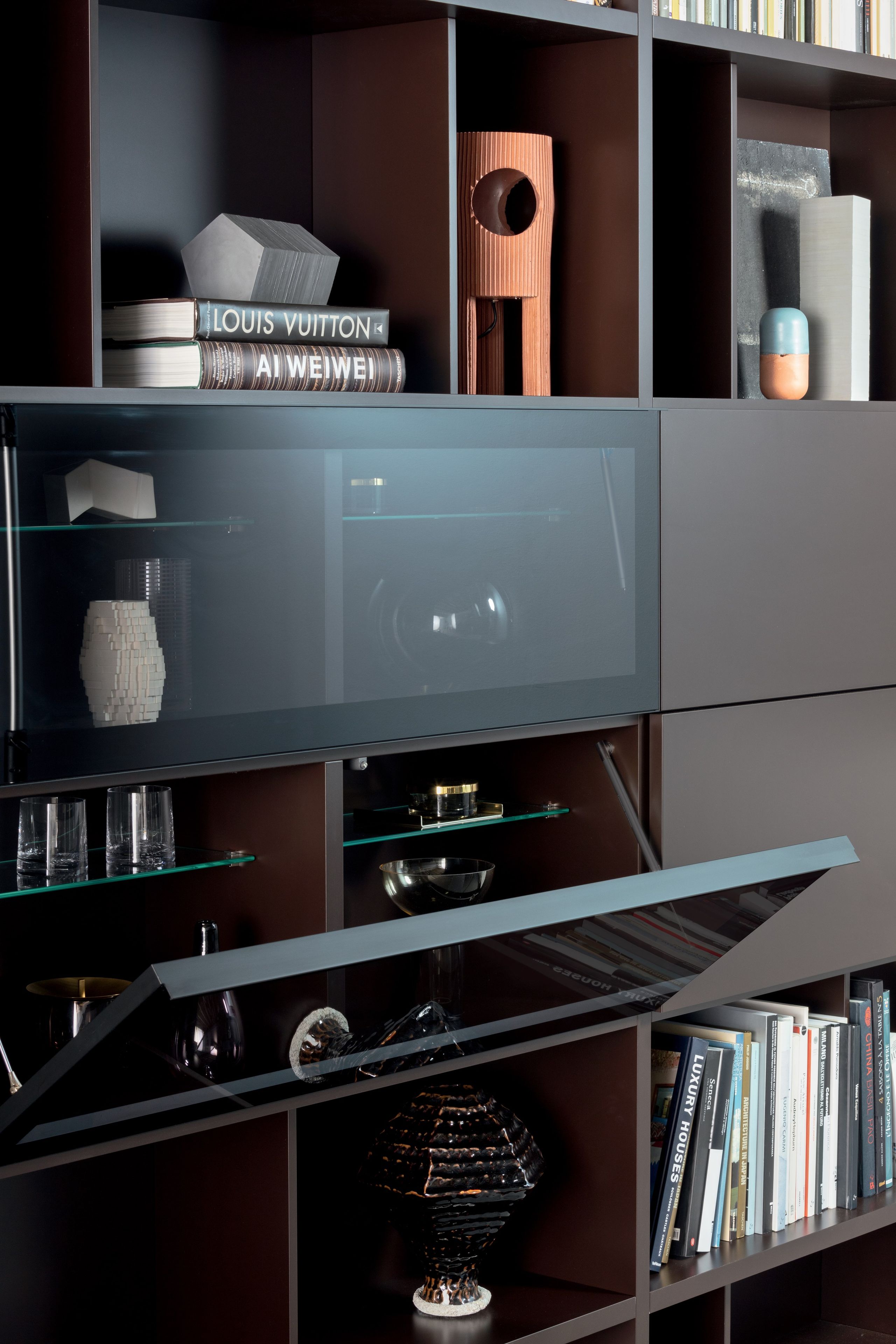 Деревянный секционный книжный шкаф с письменным столом Pianca Spazioteca ARCH-00054080