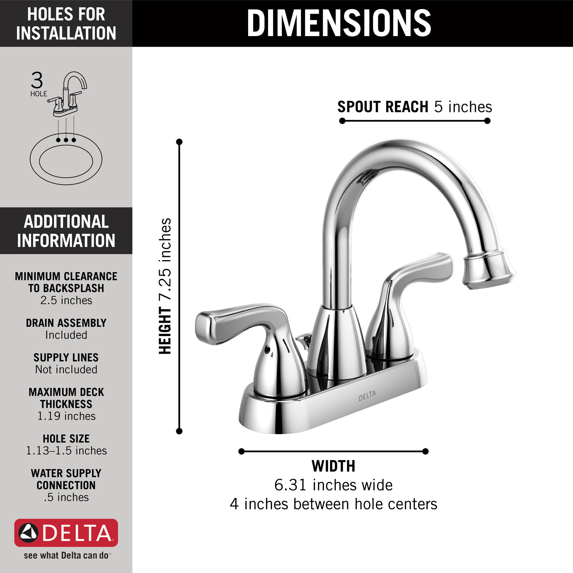 25911LF Смеситель для ванной комнаты с двумя ручками Delta Faucet DELTA Хром - Вид №1