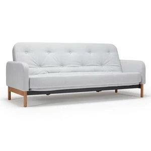 Диван Ronia с матрасом Comfort Spring Button, ножками из дуба и защитным чехлом, светло-серый