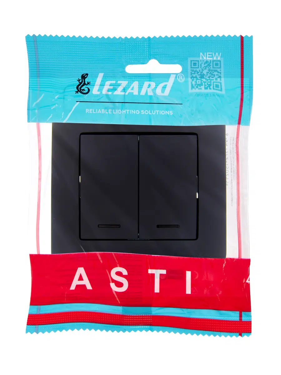 ASTI Выключатель двойной с подсветкой чёрный бархат LEZARD 7081-4242-112 - Вид №3