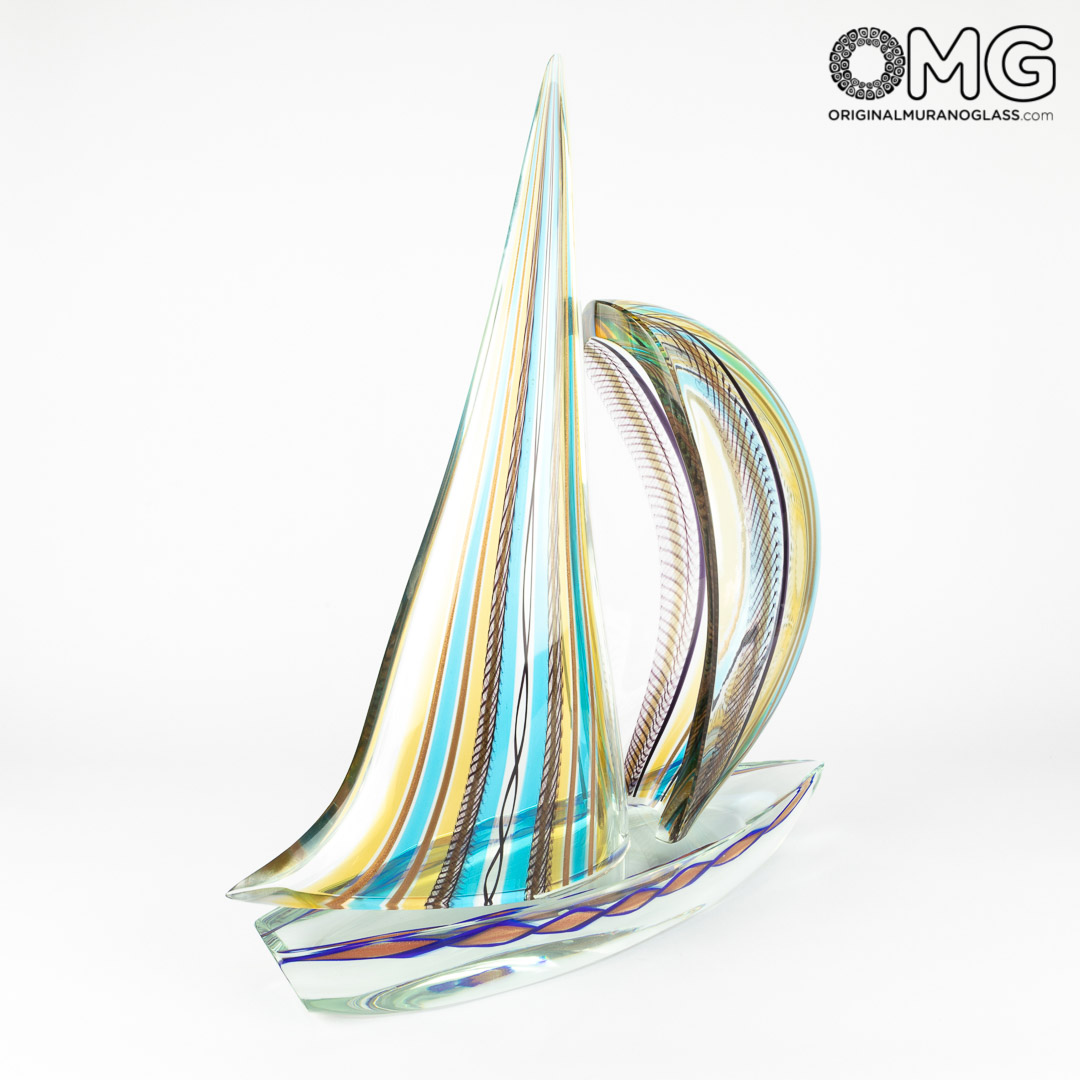 3399 ORIGINALMURANOGLASS Скульптура Полосатый Парусник с филигранью - муранское стекло OMG 42 см  - Вид №1