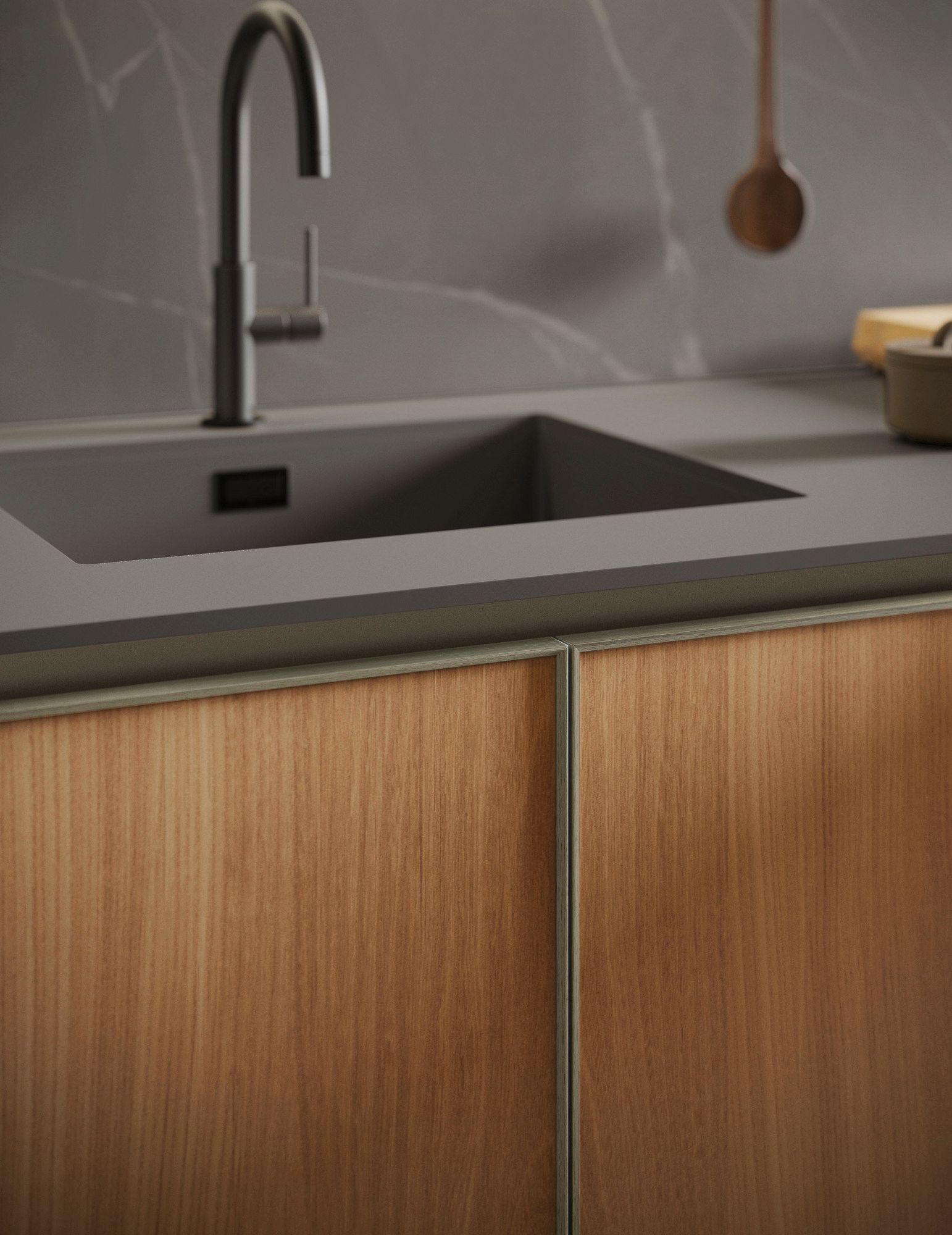 Встроенная кухня без ручек с полуостровом Composit Blend ARCH-00059348 - Вид №9