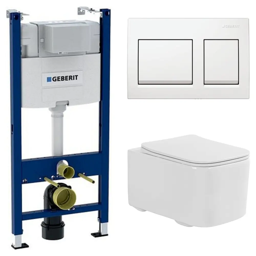 Комплект инсталляции Geberit Alpha с безободковым унитазом Aquatek Квадро клавиша Geberit Alpha белая 89444644 STLM-2169434