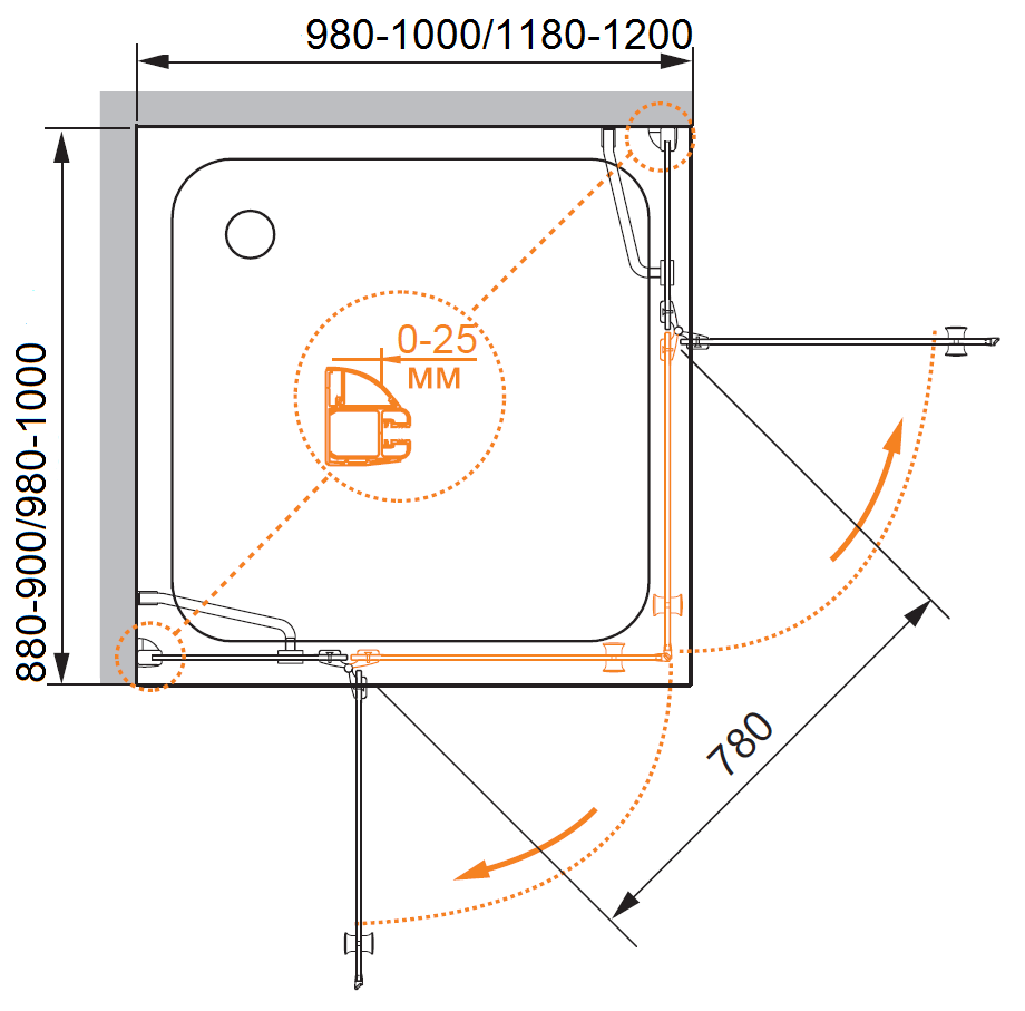 Душевой уголок CEZARES VERONA-W-AH-2-100/90-C-Cr - Вид №3