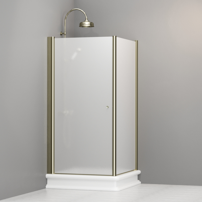 9149S1 Душевая кабина DX с распашной дверью и фиксированной боковой частью для душевого поддона квадрат 100x100, цвет Золотистый Kerasan RETRO Италия 