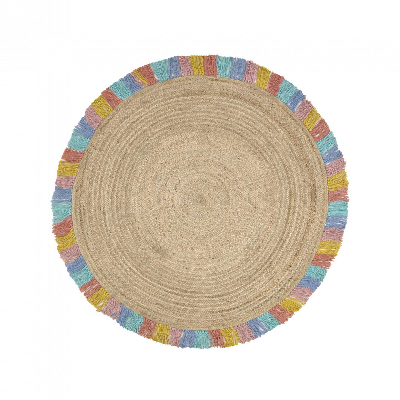 108486 Круглый коврик из джута с разноцветной бахромой Ø 120 см La Forma Deisy  - Вид №1