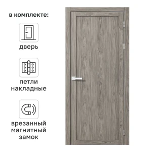 Дверь межкомнатная глухая Корсика 60x220 см полипропилен цвет орех текстурный с замком и петлями