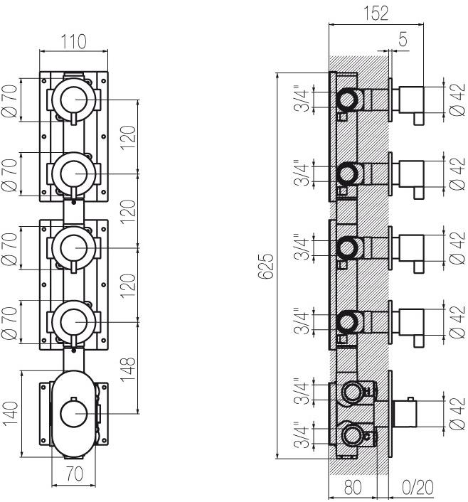 Radomonte Смеситель для душа из нержавеющей стали с 5 отверстиями и переключателем Toox Txq57 - Вид №1