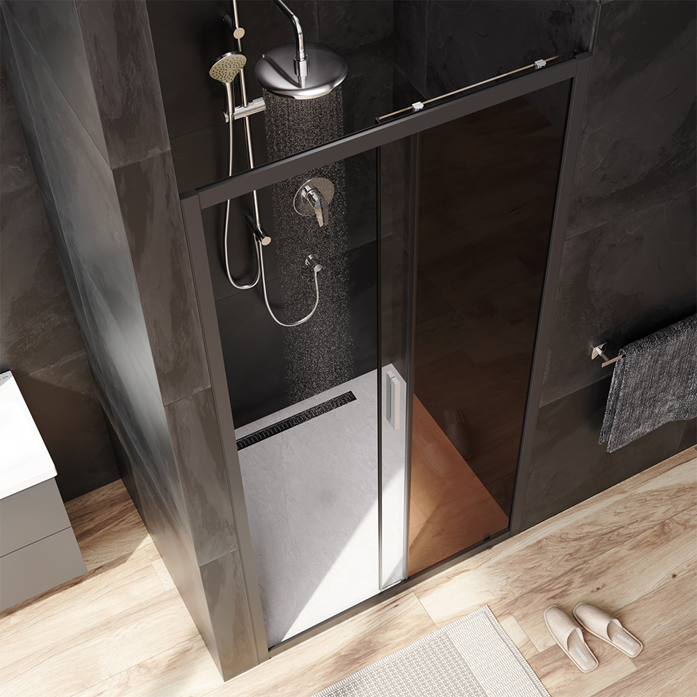 W90G-100-1-195BBr Solo Дверь душевая 100х195 стекло бронзовое профиль черный матовый AM.PM Gem - Вид №1