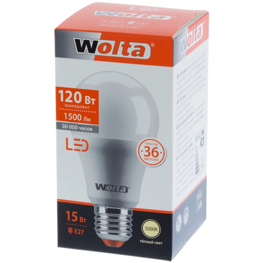 Лампа светодиодная Wolta груша E27 1150 Лм свет тёплый белый STLM-2029755 - Вид №1