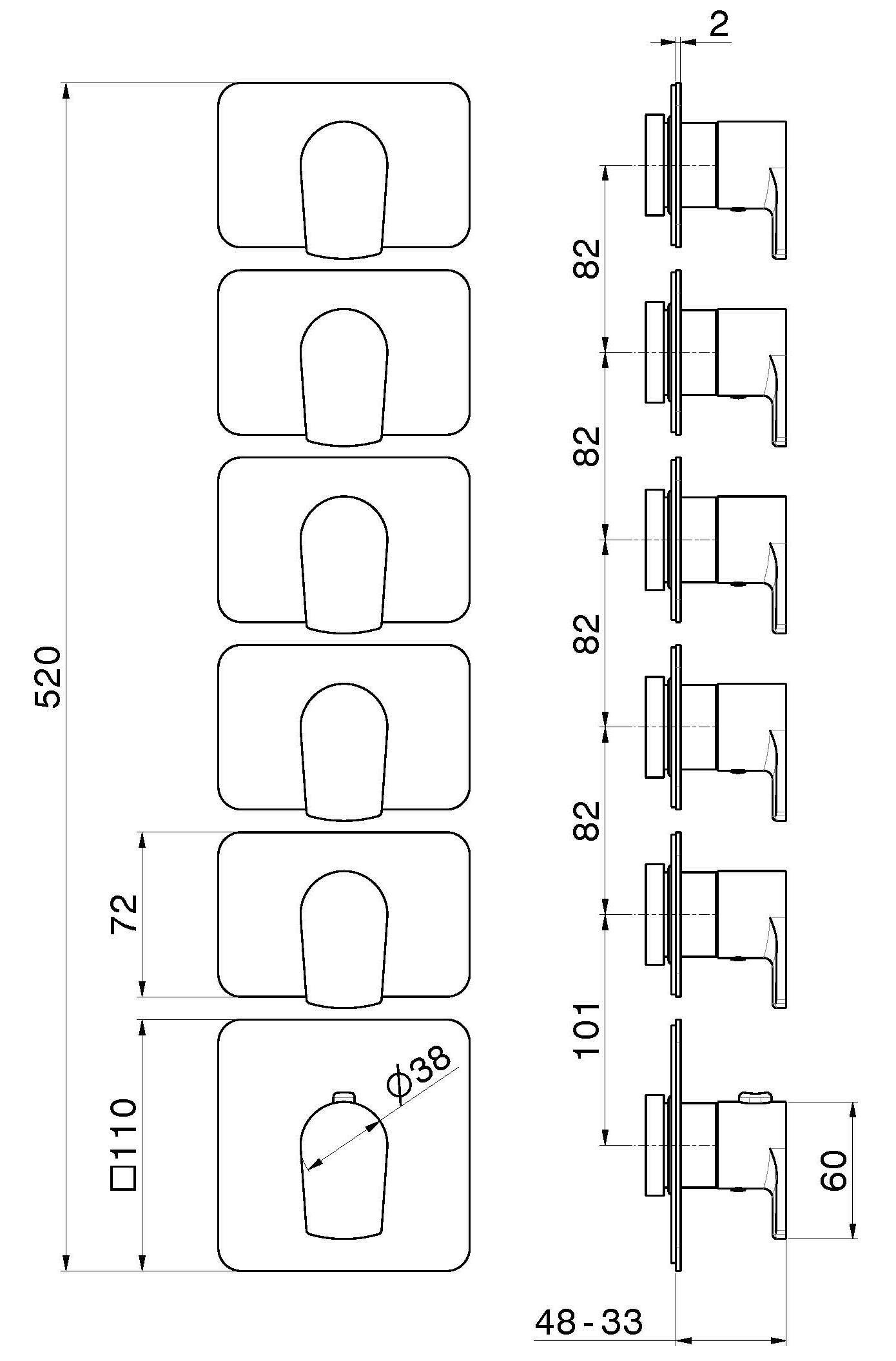 Термостатический смеситель для душа с 6 отверстиями Newform многофункциональные термостаты с 5 выходами ARCH-00063540 - Вид №2
