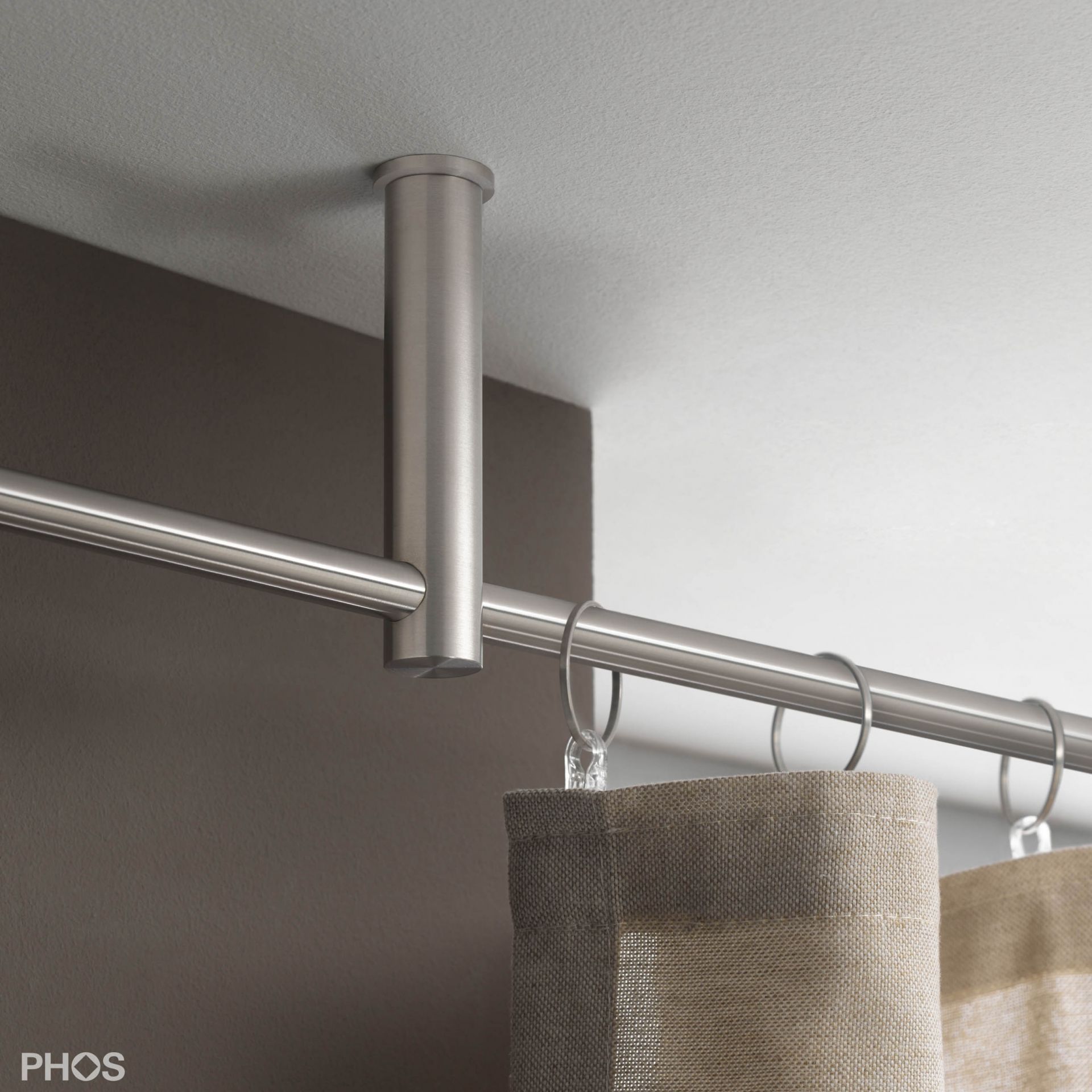 VS20-100E3600-D Комплект карнизов: 360 см с 2 концевыми кронштейнами и 1 кронштейном в качестве центральной опоры (среднее расстояние до потолка) PHOS  - Вид №1