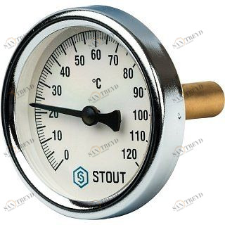 Термометр биметаллический самоуплотняющийся 63 мм 120° STOUT с погружной гильзой 50 мм SIM0003635015