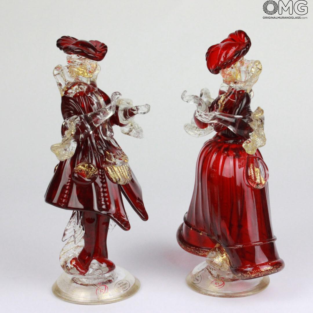 823 ORIGINALMURANOGLASS Статуэтки в стиле Голдони - Венецианская пара - rossa - муранское стекло OMG 13 см  - Вид №1