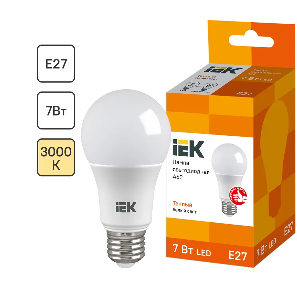 Лампа светодиодная A60 E27 7 Вт 230 В 83972773 STLM-2106899 IEK 