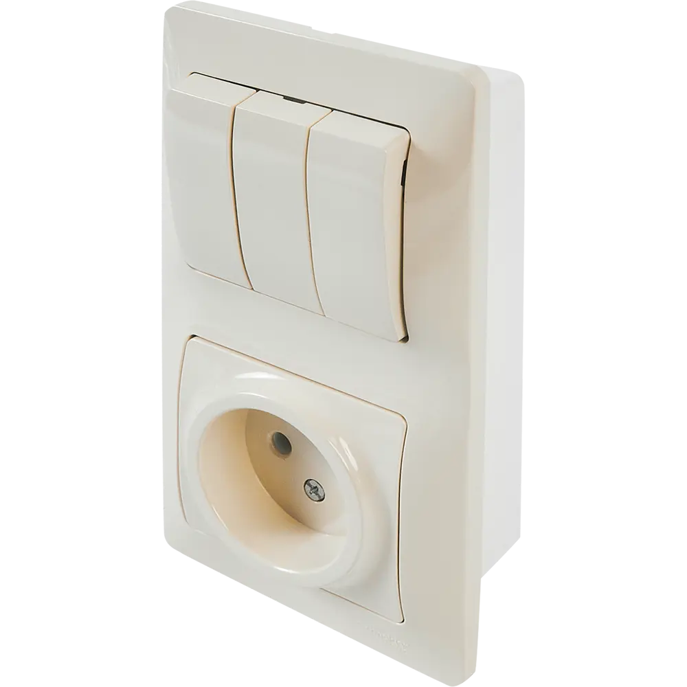 Schneider Electric Glossa — комбинированная розетка с 3-клавишным выключателем в бежевом цвете 86710709 STLM-0070898 - Вид №1