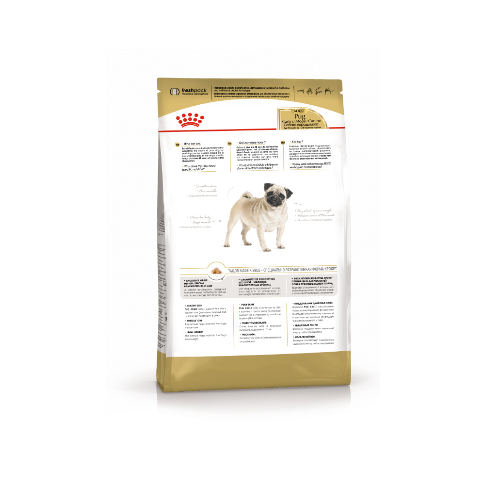 Т0038800 Корм для собак Pug 25 для породы Мопс старше 10 месяцев сух. 500г ROYAL CANIN  - Вид №1