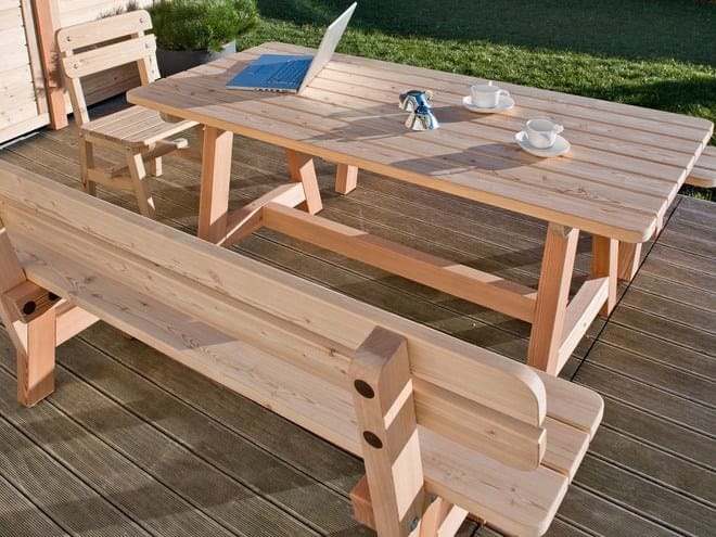 Садовая скамейка из лиственницы со спинкой Pircher SIRMIONE ARCH-00094912 - Вид №1