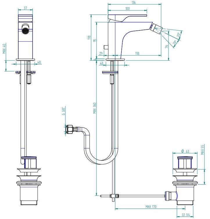 ZAZZERI Смеситель для биде на столешнице, со шлангом подачи воды 100 sun-id-1452497 - Вид №2