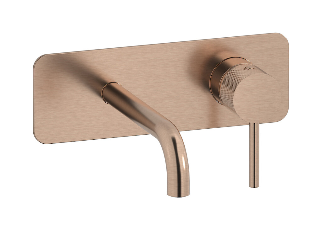 Встроенный в стену смеситель для раковины на 2 отверстия в комплекте с донным клапаном. WE ARE IB id206sr Brushed Rose Gold Industria