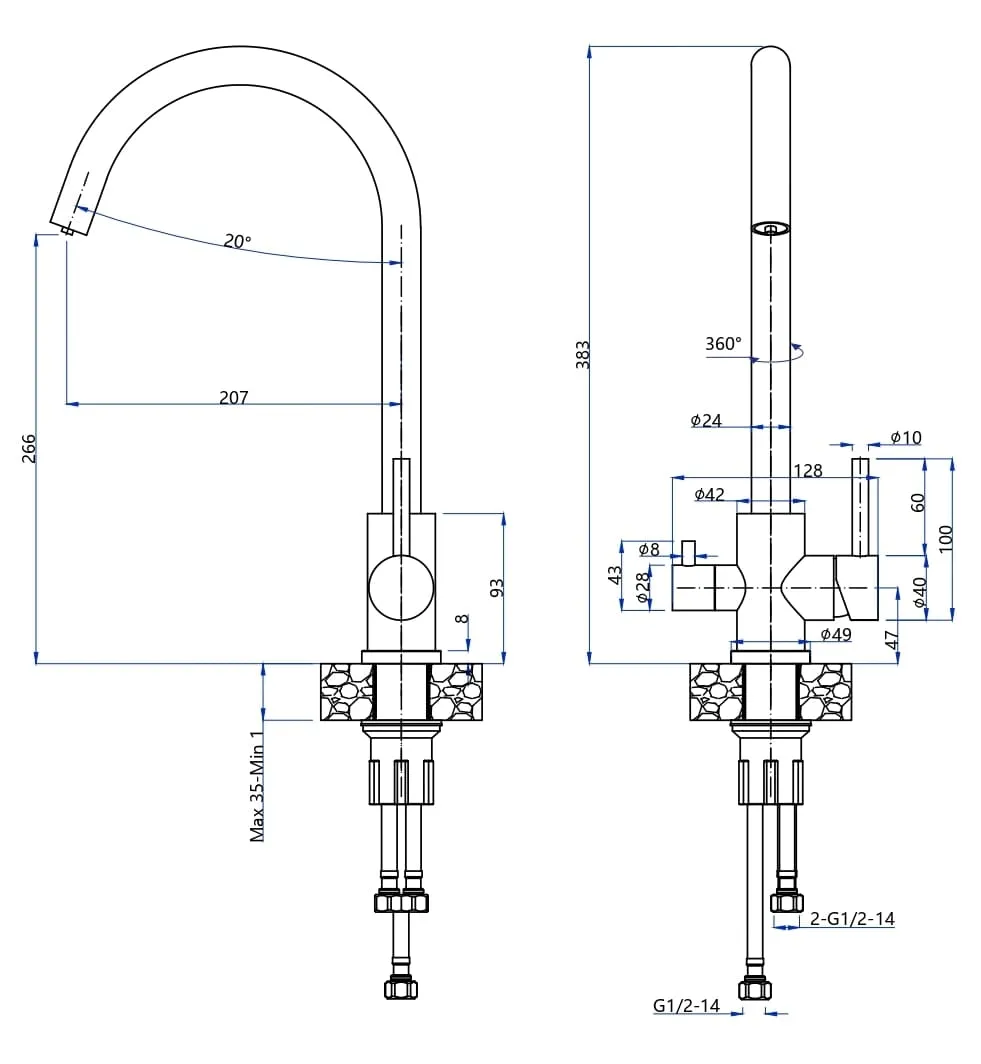 Кухонный смеситель Z-5420 нержавейка GranFest QUARZ - Вид №1