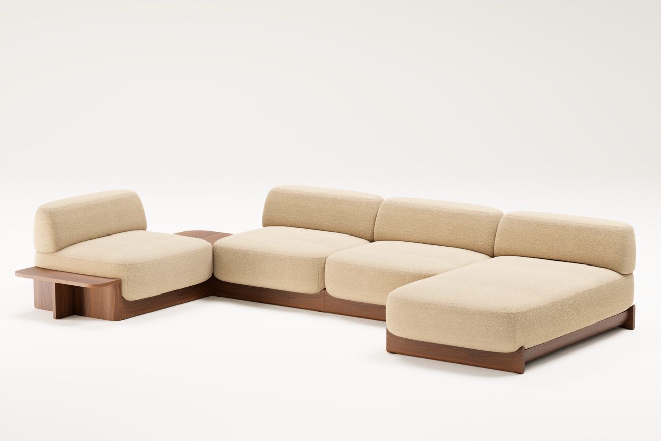 Угловой диван из ткани и ореха с шезлонгом Wewood Dome ARCH-00033638 - Вид №2