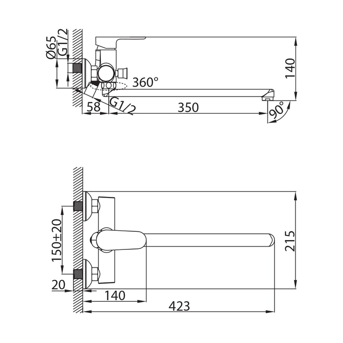 DOVSBL0M02 Milardo Dover Смеситель для ванны с длинным изливом Dover Россия - Вид №6