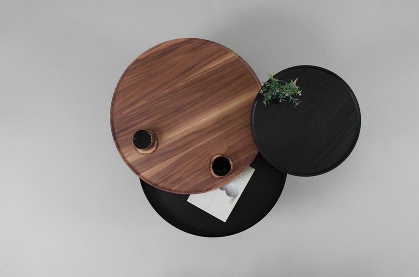 Woodendot Круглый журнальный столик из орехового дерева с местом для хранения вещей sun-id-1393119 - Вид №1