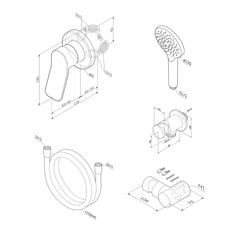 FB85A2H022 набор: см-ль д/душа душевой набор ( ручн.душ 120 мм 3 режима) шланговое присоед AM.PM X-Joy  - Вид №7