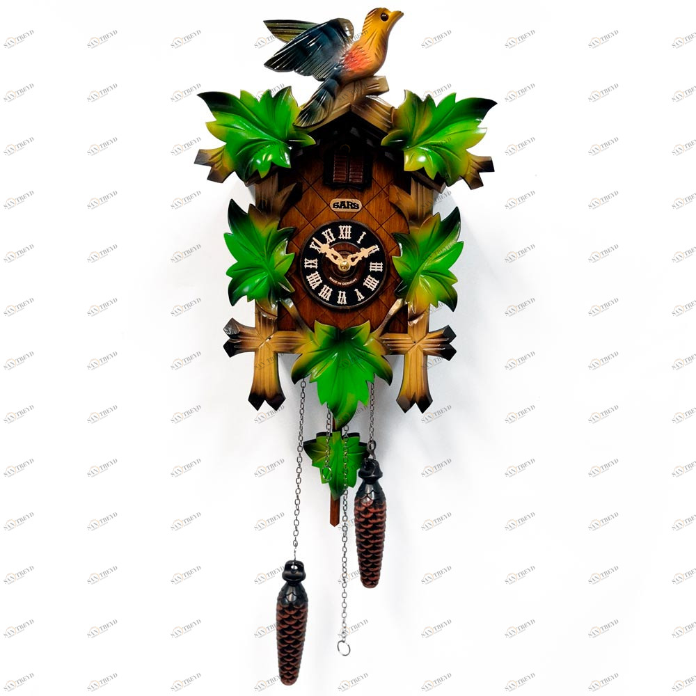 Часы настенные коричневые с зеленым с кукушкой Sars 8С SARS ПТИЦЫ 00-3967475 Зеленый;коричневый 