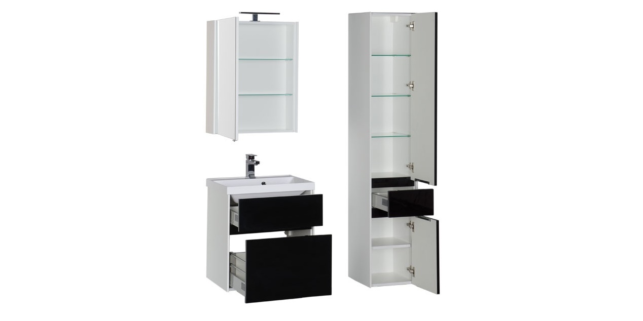 Комплект мебели Aquanet Латина 60 черный (2 ящика) 00181080 - Вид №2